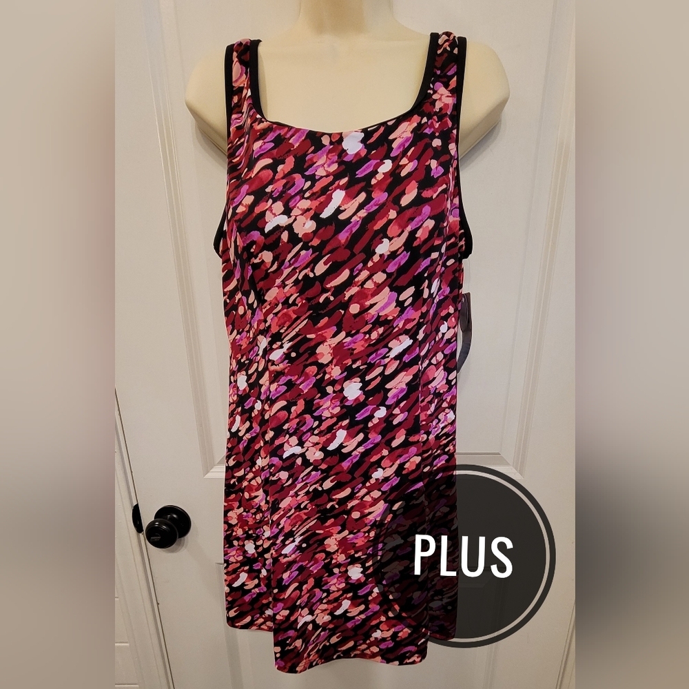 AQUABELLE Swimsuits for All Swim Dress Sz 16 Abstract Pink Black NWT